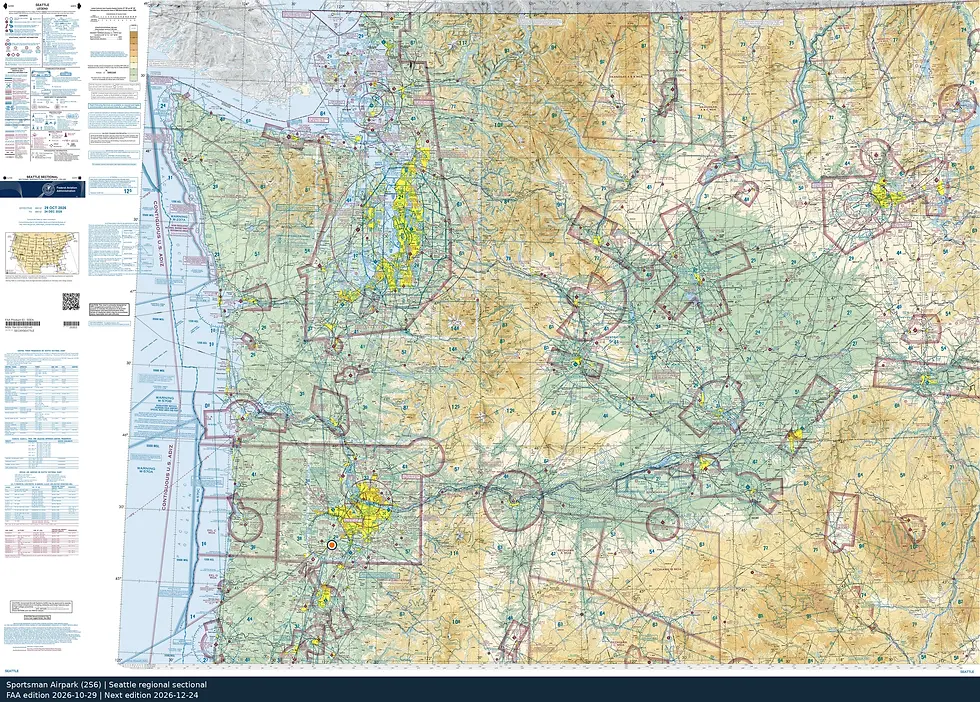 Seattle sectional regional reference view. Not for navigation.