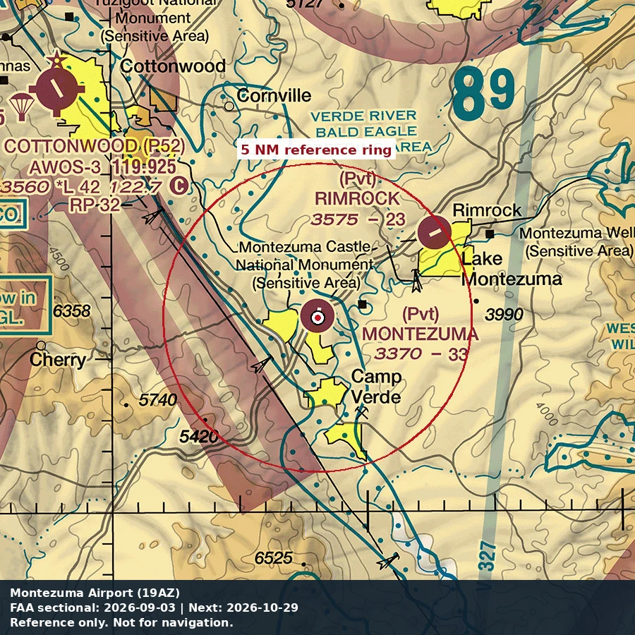 Montezuma Airpark: 5 NM chart reference. Not for navigation.