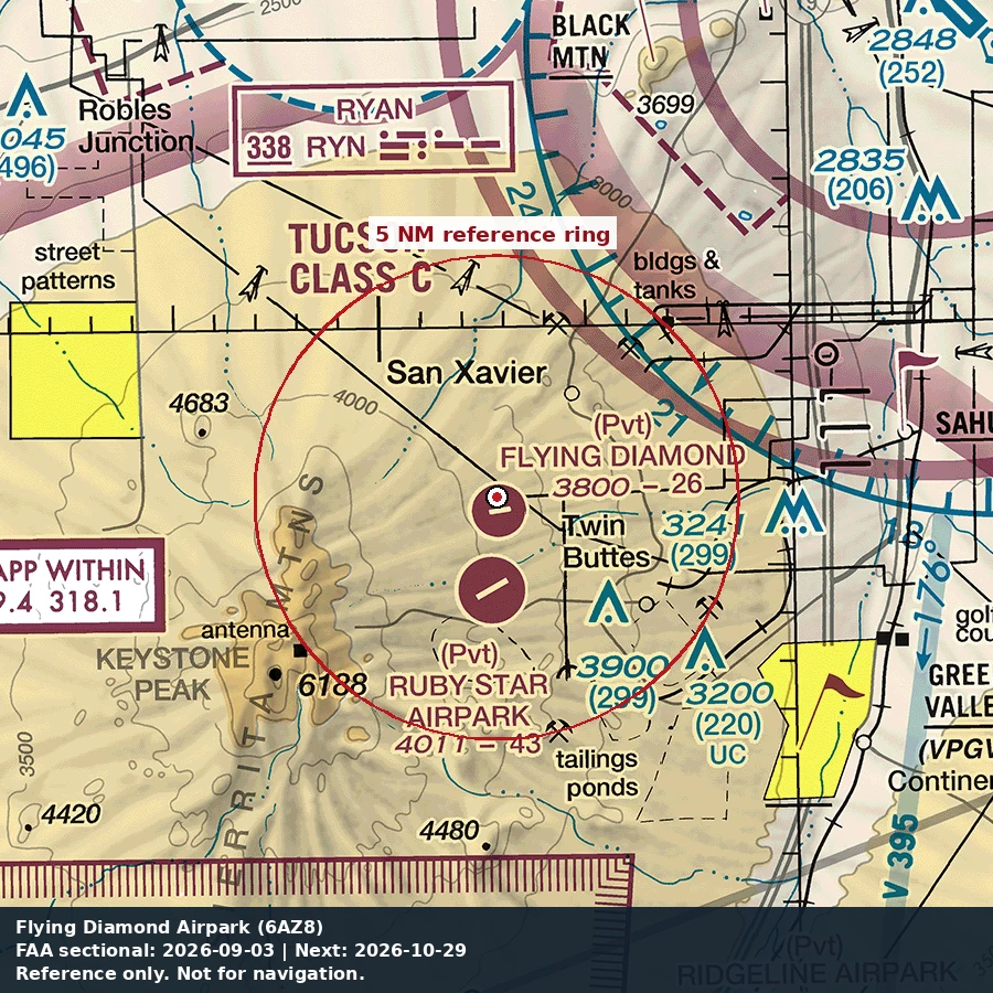 Flying Diamond: 5 NM chart reference. Not for navigation.