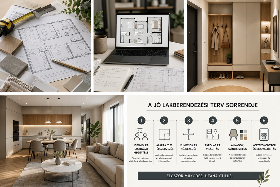 A jó lakberendezési terv sorrendje infografika