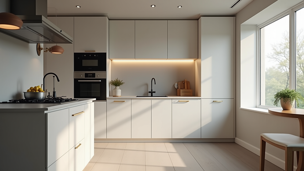 Eye-level view of modern kitchen with new appliances