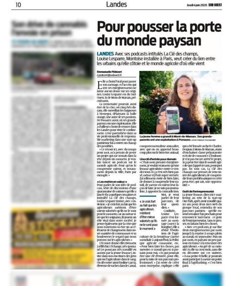 "Sud-Ouest" : La Clé des Champs, un podcast pour pousser la porte du monde paysan