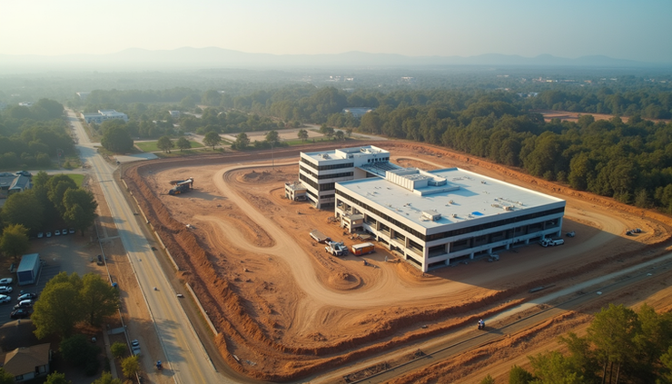 Vista aérea de terreno preparado para construção hospitalar
