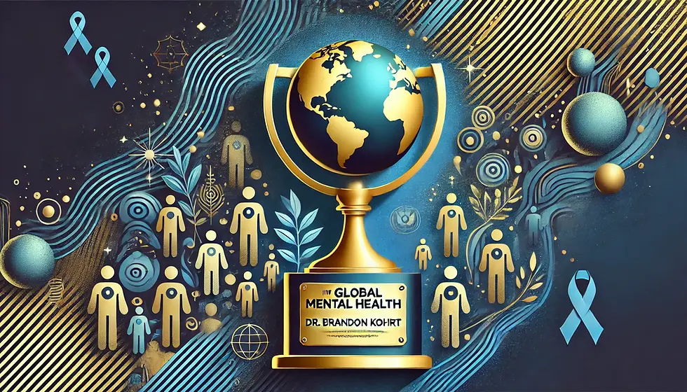 An illustration of the CUGH Distinguished Leadership Award being presented to Dr. Brandon Kohrt