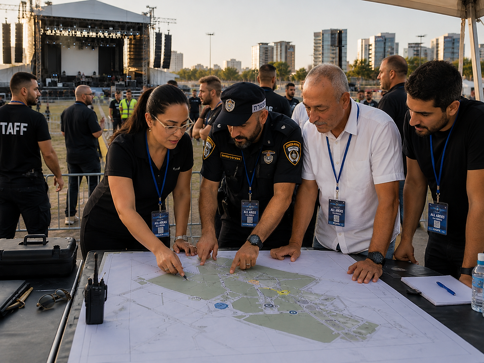                       אירועים המוניים:                                        דגשים לתכנון ניהול זרימת קהל, דינמיקת קהל, ויסות מעברים, תשתיות גידור וצירי פינוי 