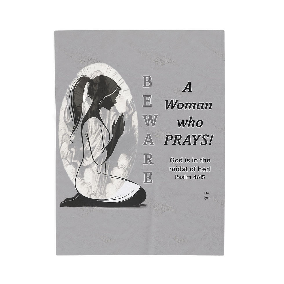 Thumbnail: Gray BAWwPs Prayer-Themed Velveteen Plush Blanket,