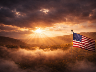 Sunlight breaking through storm clouds over a quiet landscape, symbolizing clarity, accountability, and integrity under pressure.
