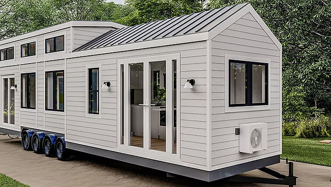1 bedroom tiny home with loft stairs floor plan built on trailer
