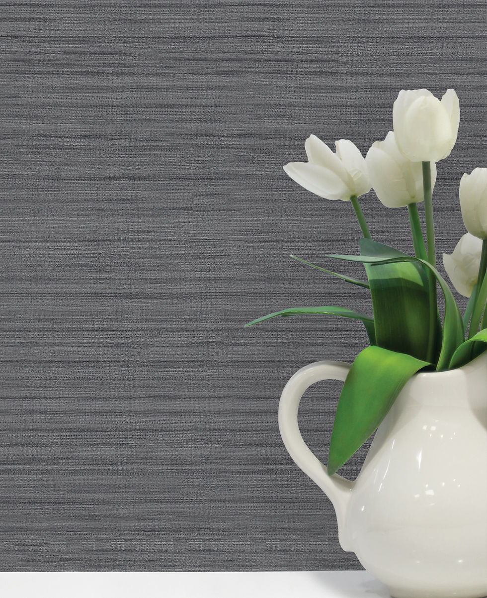 Grey Srtped Wallcovering With a Vase