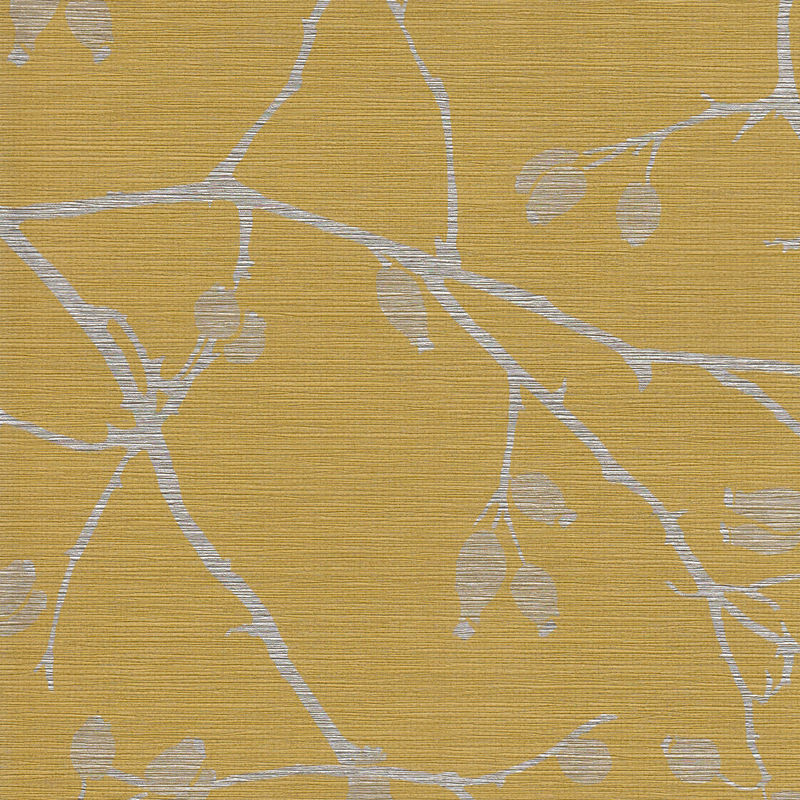 A soft, minimal pattern with thin gray branches and small leaves on a background.