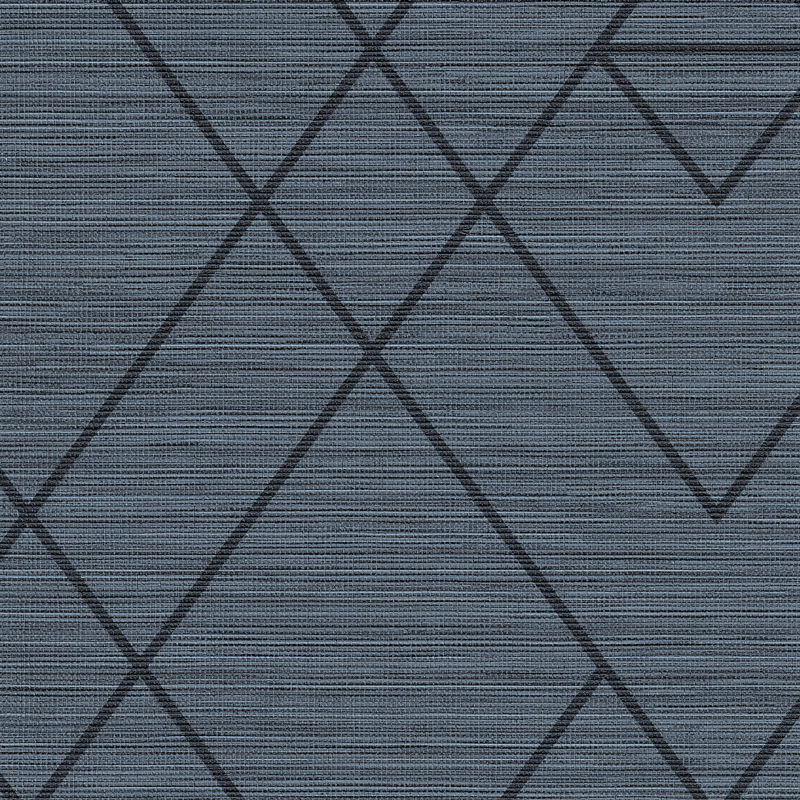 blue geometric wallcovering with a diamond grid pattern