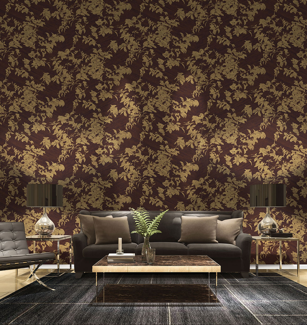 Living area with luxury wallcovering on wall