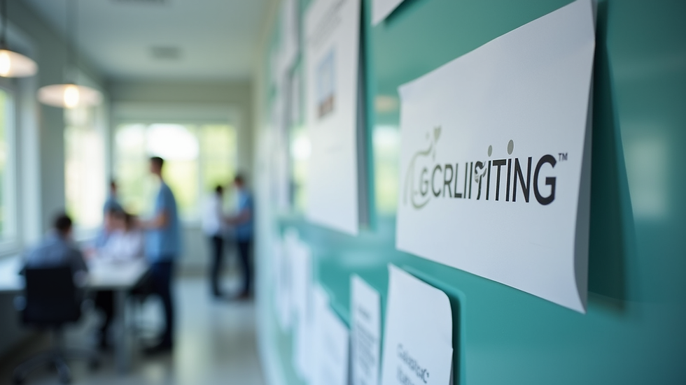 Close-up view of a healthcare staffing agency office with recruitment materials