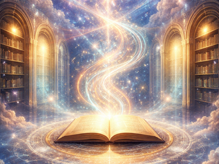 Ilustrație simbolică a Registrelor Akashice ca arhivă energetică a informațiilor sufletului.