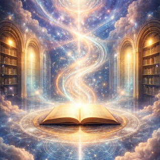 Ilustrație simbolică a Registrelor Akashice ca arhivă energetică a informațiilor sufletului.