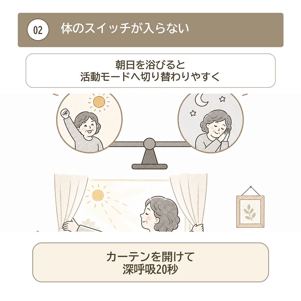 朝日を浴びることで体のスイッチが入りやすくなることを説明するイラスト