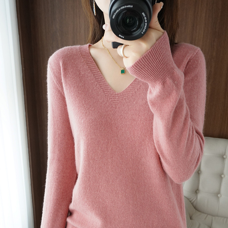 New Cashmere Women's V-neck Pullover Lace Neck Hollow Out Design Casual Knitted