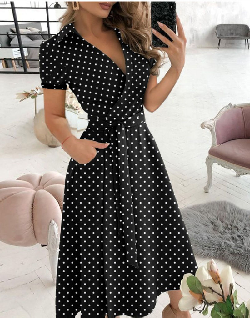 Thumbnail: Rainbow Striped Print Summer Dress 2023 Women Button Up Short Sleeve Casual Vint
