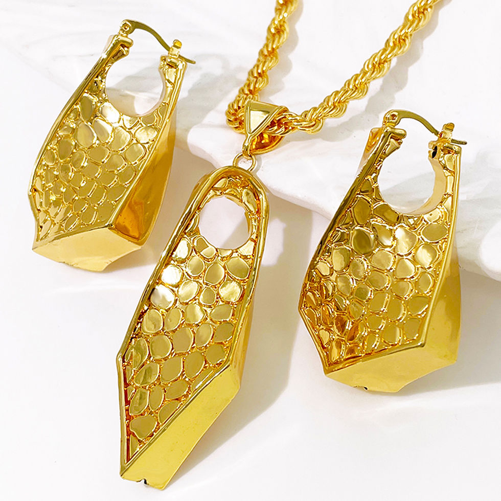 Thumbnail: GZJPEI Fashion 18K Gold Color Necklace Earring Set African Dubai Bridal Wedding 