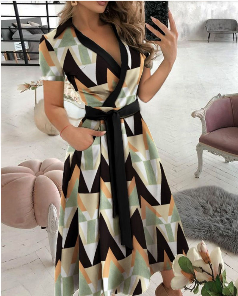 Rainbow Striped Print Summer Dress 2023 Women Button Up Short Sleeve Casual Vint