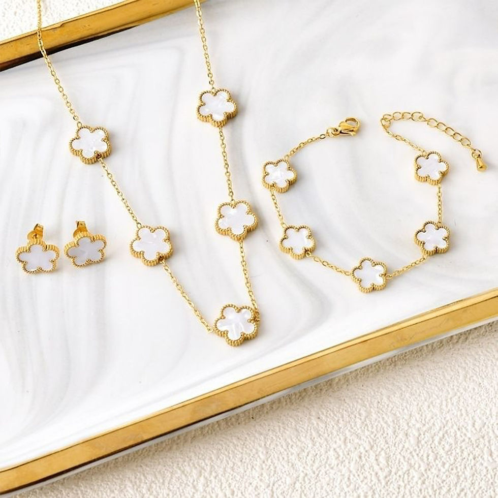 Thumbnail: 3Pcs 18k Gold-Plated Five-Leaf Flower Necklace Earrings Bracelet Jewelry Set For