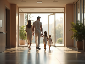 Direct Primary Care clinic entrance with family walking into modern healthcare office in Englewood, Colorado