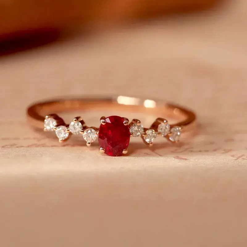 Miniatura: Anillo Rubí labgrown con zirconias rosegold .925