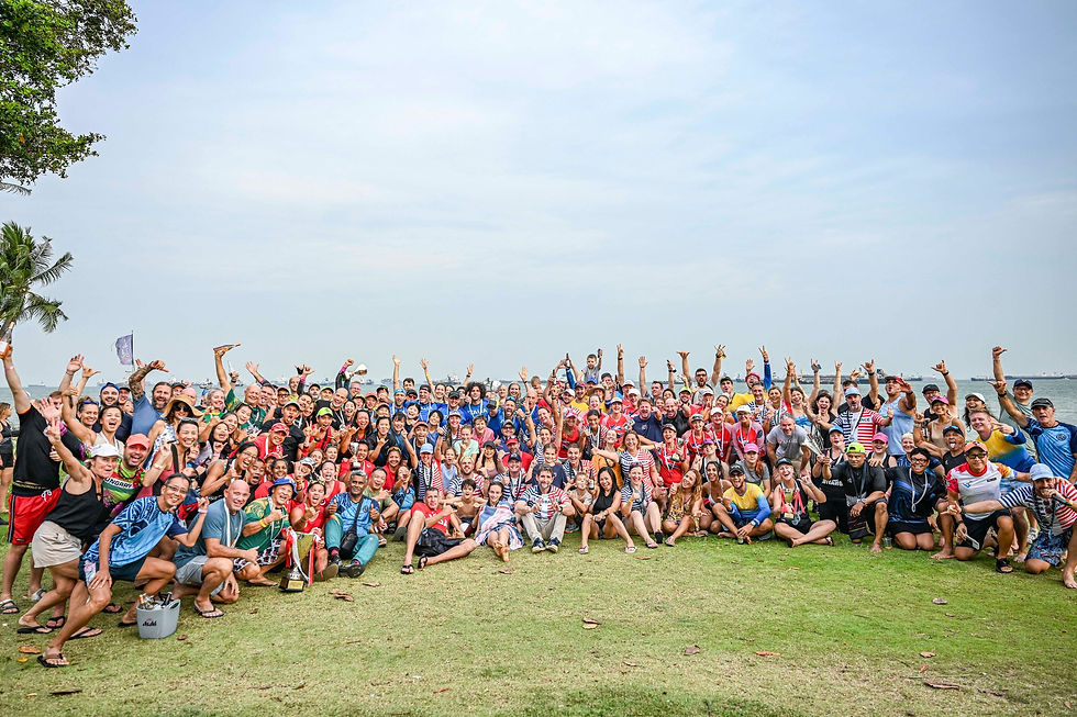 200 outrigger canoe paddlers from 12 nations at the Singapore Country of Origin race East Coast Park June 2025