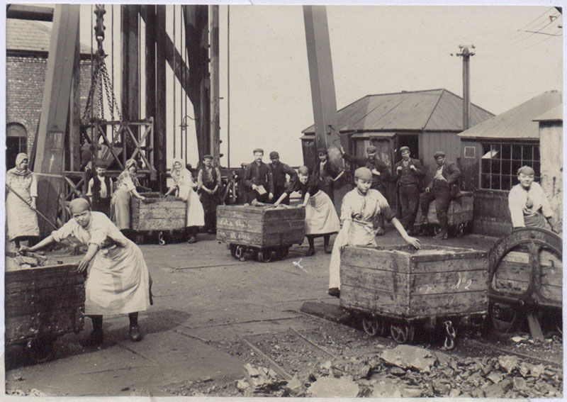 “Pit girl brow workers at work”, Wigan Junction Colliery, Abram, near Wigan, Lancashire, 1900