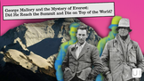 George Mallory with sandy Irvine stand in front of a mountain with pink sky. Text reads, "George Mallory and the Mystery of Everest: Did He Reach the Summit and Die on Top of the World?"