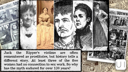 Collage of Victorian-era women and illustrations, set against a vintage newspaper and map background. Historical theme with sepia tones.