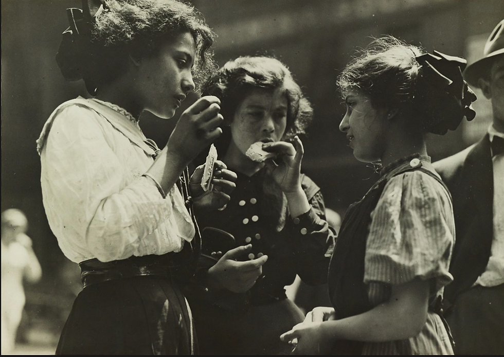 Noon hour in East Side factory district, New York, 1912
