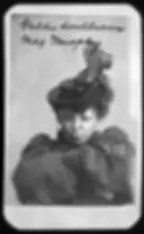 Vintage portrait: woman in feathered hat, arms crossed, puckered expression.