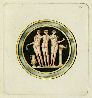 Nude Three Graces illustration, 24, from Erotic Cameos, published 1770s