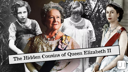 Women in regal attire and tiaras are depicted with historical photos in the background. The mood is formal, evoking a sense of legacy.