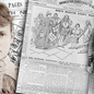 Collage featuring journalist Nellie Bly with Victorian portraits, a vintage newspaper announcing her travel record, a calendar-style route map, and colourful pop-art cutouts of Bly in her travel coat, symbolising her 1889 round-the-world trip.