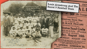 Sepia-toned photo of a 1931 baseball team, "Armstrong's Secret 9." Players in uniforms, with bats. Text: "To my pal Lee, best wish from Little Joe Lindsey."
