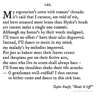 LXI. classical poem reimagining Taylor Swift's 'Shake It Off' lyrics.