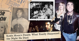 Collage of Keith Moon photos and newspaper clippings with headline Keith Moon's Death: What Really Happened the Night He Died