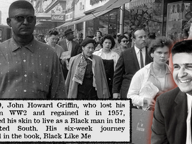 A diverse group of people walks on a busy street. A smiling man in a suit is highlighted in the corner. Visible Coca-Cola sign in background.
