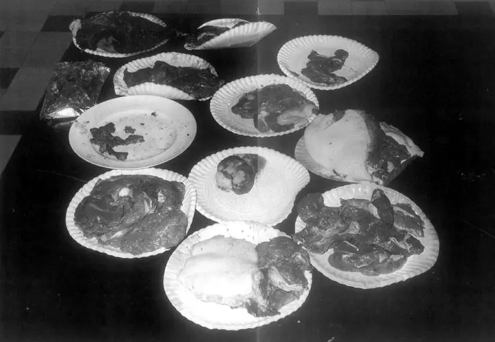 Plates with raw meat on them