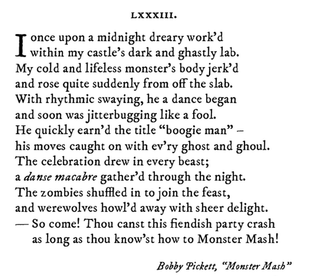 Bobby Pickett's 'Monster Mash' song lyrics, page LXXIII, black text on white.