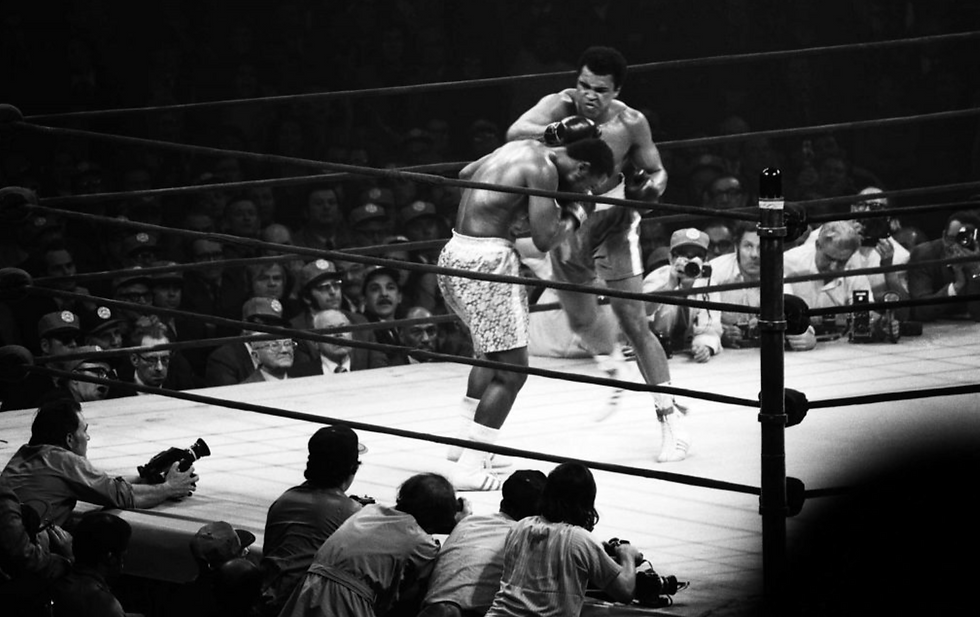 Joe Frazier (left) and Muhammad Ali at Madison Square Garden during the “Fight of the Century” on March 8, 1971.