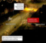 Night aerial view of Well Hall Road. Labels show the bus stop and attack location. Streets illuminated by streetlights, with visible road markings.