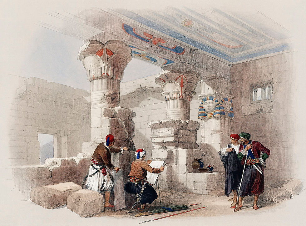 Deir el Medina (Dayr al Madinah) was home to the artisans who worked on the tombs in the Valley of the Kings illustration by David Roberts