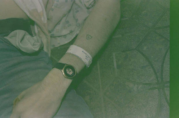 The scene of Kurt Cobain's death. His arm and and torso are shown