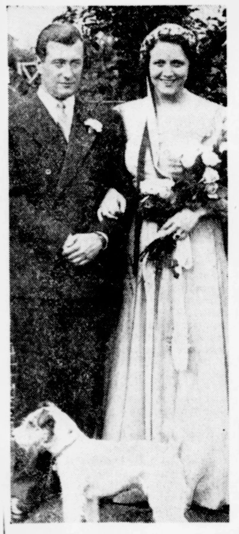 Margery and Egon on their wedding day in 1936 with Terry her pet dog