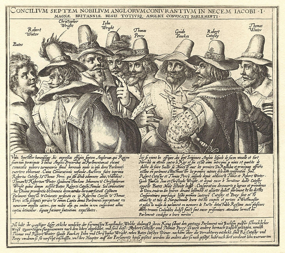 Illustration of The Gunpowder Plot conspirators.