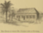 Sketch of a house with palm trees, a figure, and a dog. Text reads "The House in which Mr. Jameson died at Bangala."