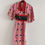 Miniature : Robe chinoise T8ans, rose et rouge avec ses accessoires (éventail, ombrelle)